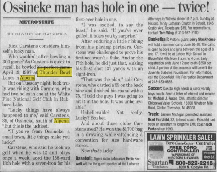 Thunder Bowl Lanes - June 2000 Guy Gets 2 Holes In One And 300 Games (newer photo)